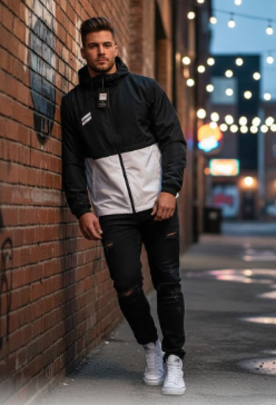 Hurley Black & White Windbreaker Hoodie Jacket Men’s Size Large